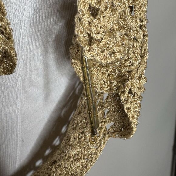 Vintage The Limited Crocheted Lace Top Gold Sheer Beaded Womens Medium - Picture 3 of 8